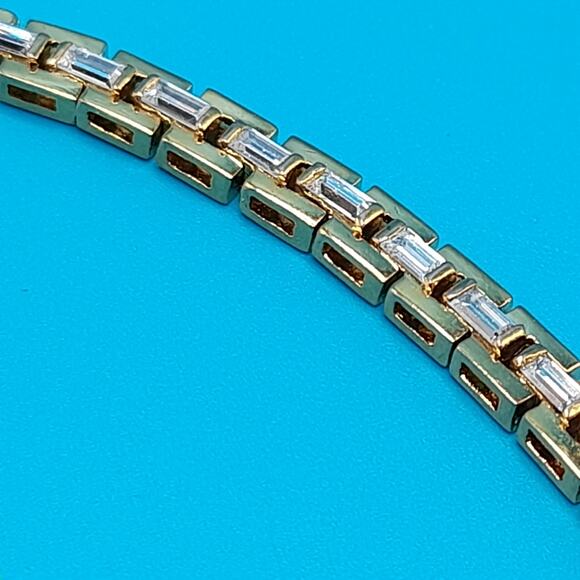 Vintage Clear Baguette Rhinestone Tennis Bracelet, Gold Plated, 7 Inches - Picture 9 of 10